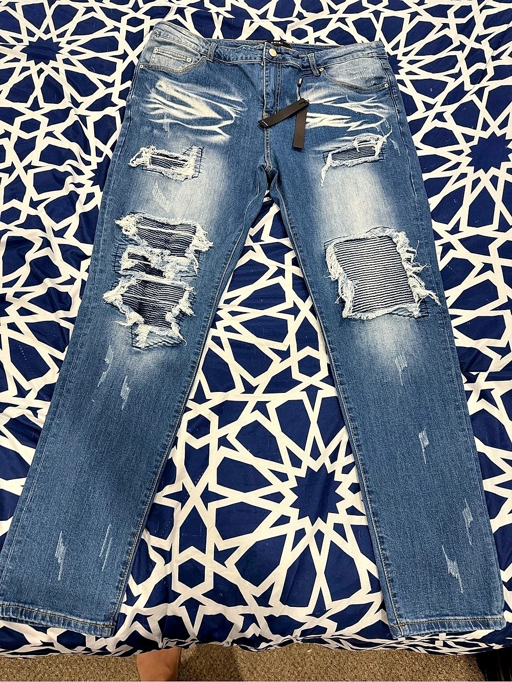 AMIRI MX1 Distressed Skinny Jeans Blue Waist 40